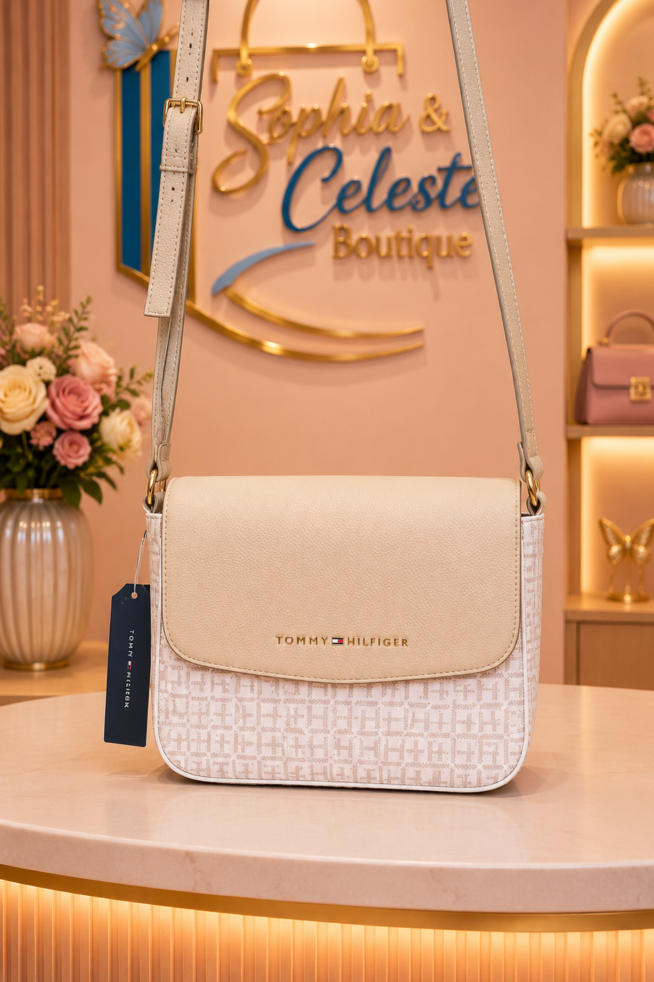 Tommy Hilfiger Large Cross Body Color Cream