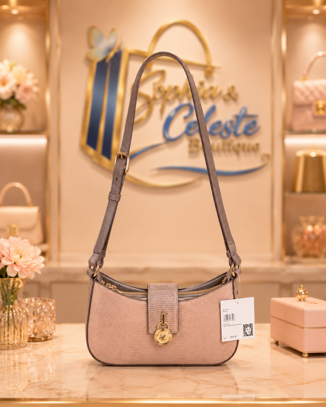 Anne Klein Lock Convertible Shoulder Bag Color Mocha