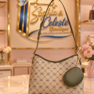 Large Anne Klein Luxury Hobo Shoulder Bag Color Beige Green