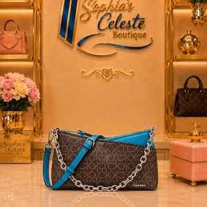 Calvin Klein Women's Zoe Top Zip Chain Crossbody. Color Turquesa.