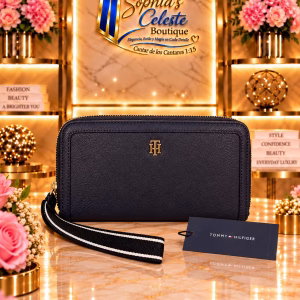 Tommy Hilfiger Wallet para Damas de zipper Color Azul Negro