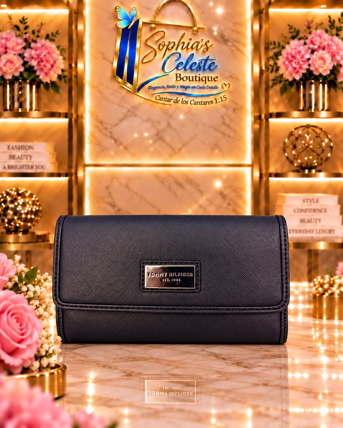 Tommy Hilfiger Wallet para Damas de Broche color Azul Oscuro